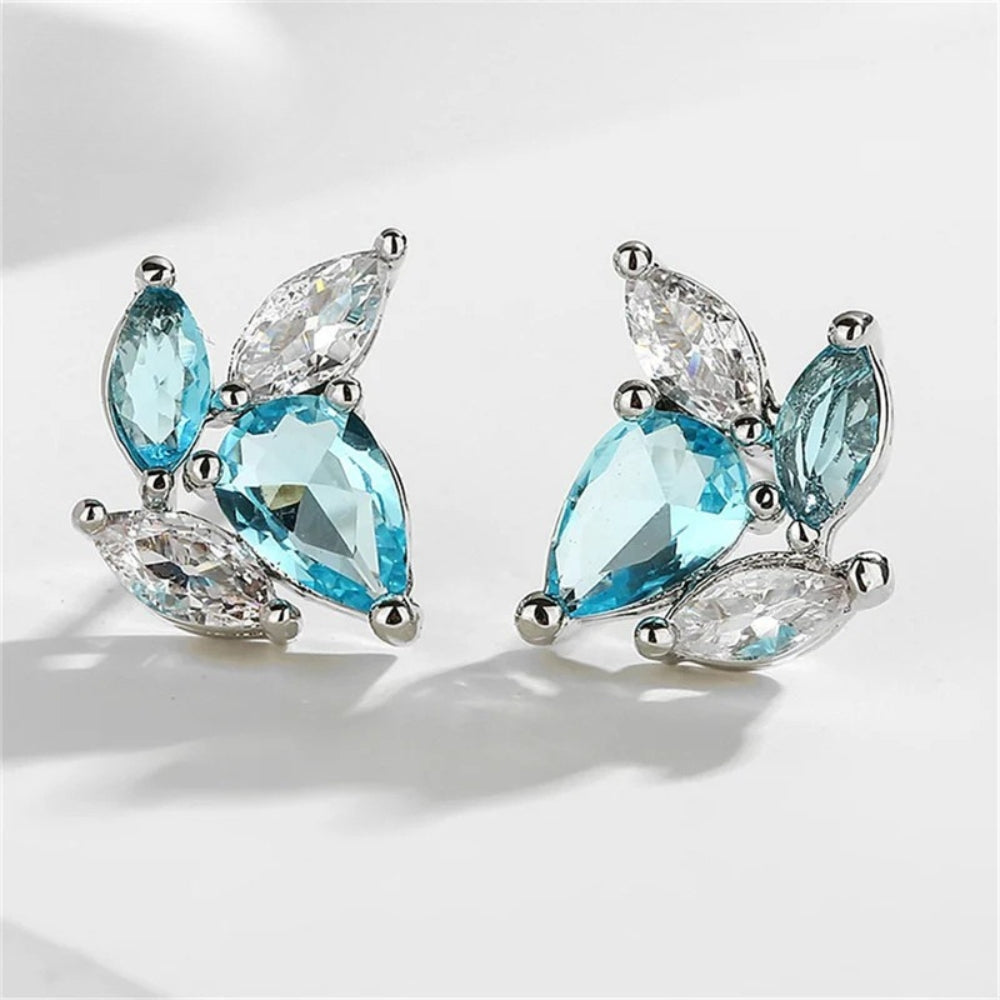 Vintage Aqua & White Crystal Stud Earrings-Lydieannejewelry
