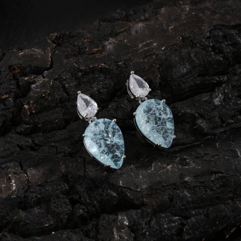 Silver Vintage Aquamarine Drop Earrings-Lydieannejewelry