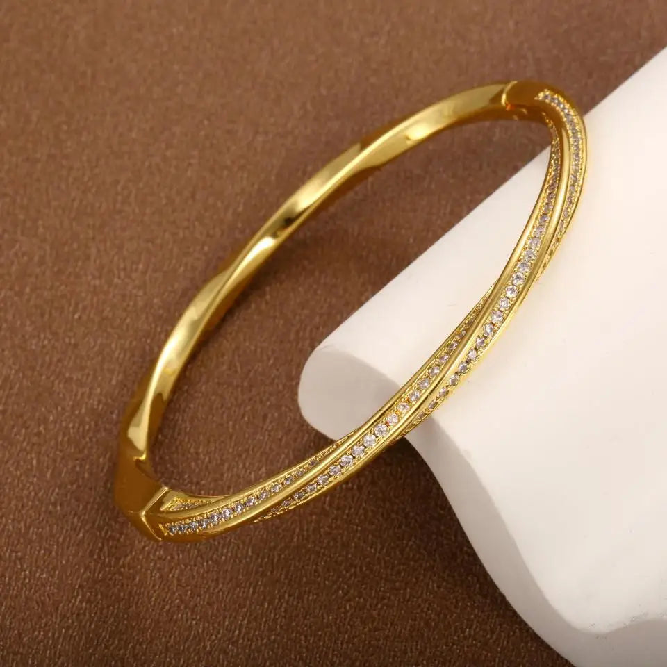 Gold Sleek Double Row Crystal Bracelet-Lydieannejewelry