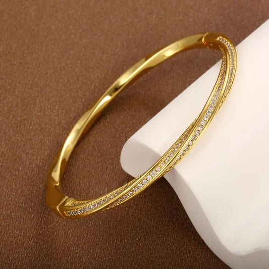 Gold Sleek Double Row Crystal Bracelet-Lydieannejewelry