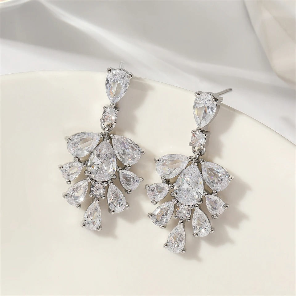 Vintage Silver Crystal Cluster Earrings-Lydieannejewelry