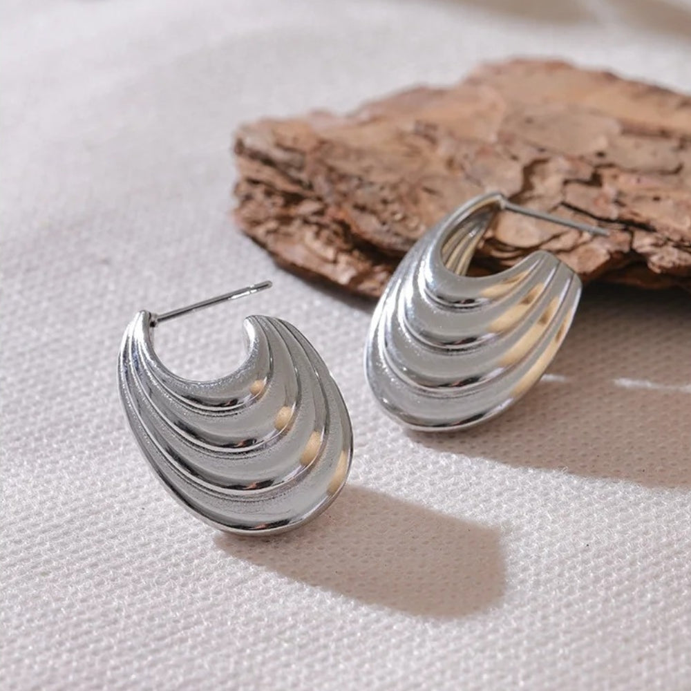 Silver Geometric Stripe Statement Earrings-Lydieannejewelry