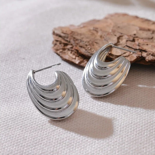 Silver Geometric Stripe Statement Earrings-Lydieannejewelry