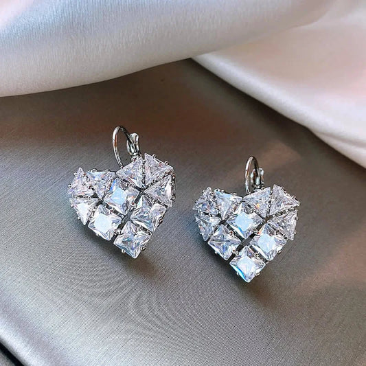 Vintage Silver Geometric Heart Earrings-Lydieannejewelry