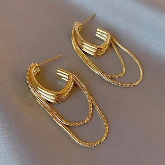 Vintage Gold Layered Drop Hoop Earrings-Lydieannejewelry