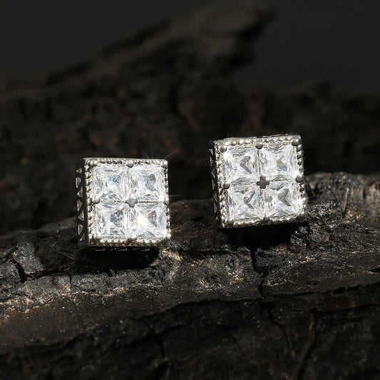 Vintage Silver Square Crystal Earrings-Lydieannejewelry