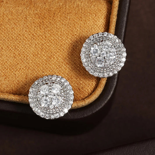Vintage Round Crystal Silver Stud Earrings-Lydieannejewelry