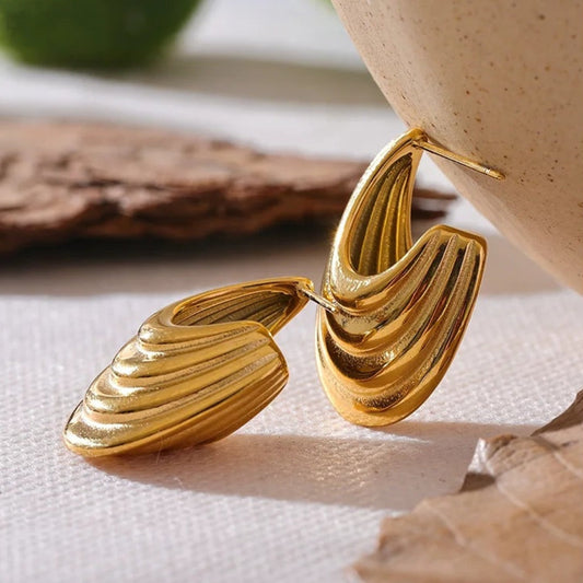 Vintage Gold Geometric Stripe Earrings-Lydieannejewelry