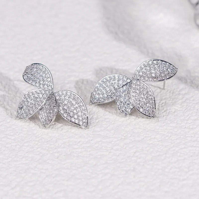 Vintage Crystal Leaf Stud Earrings-Lydieannejewelry