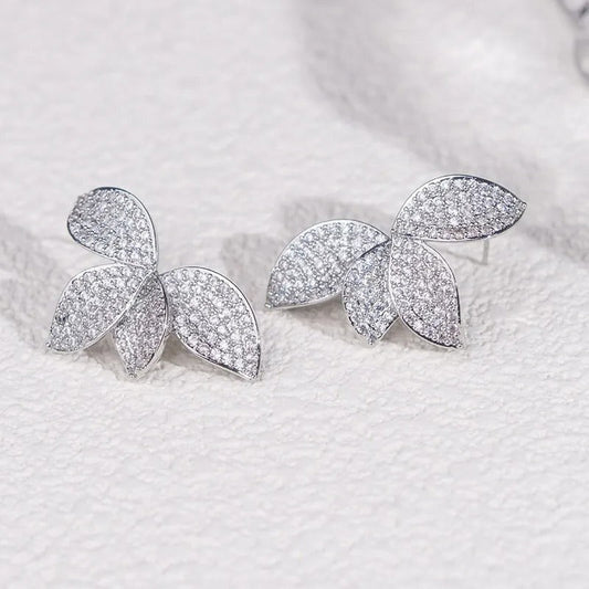Vintage Crystal Leaf Stud Earrings-Lydieannejewelry