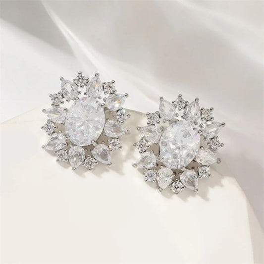Vintage Silver Crystal Stud Earrings-Lydieannejewelry
