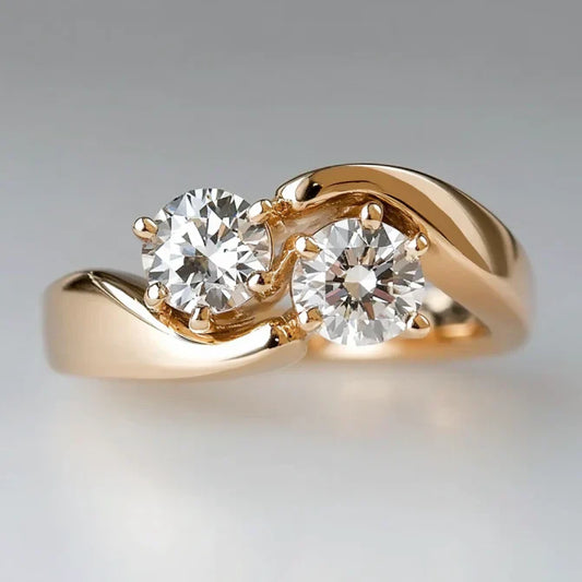 Vintage Wavy Zirconia Gold Ring-Lydieannejewelry